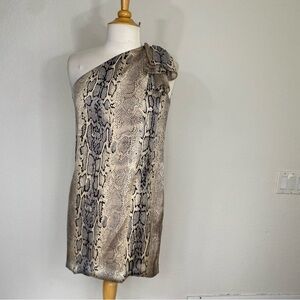 Bedo Femme Womens Satin Snakeskin Print One Shoulder Mini Shift Dress Size Small